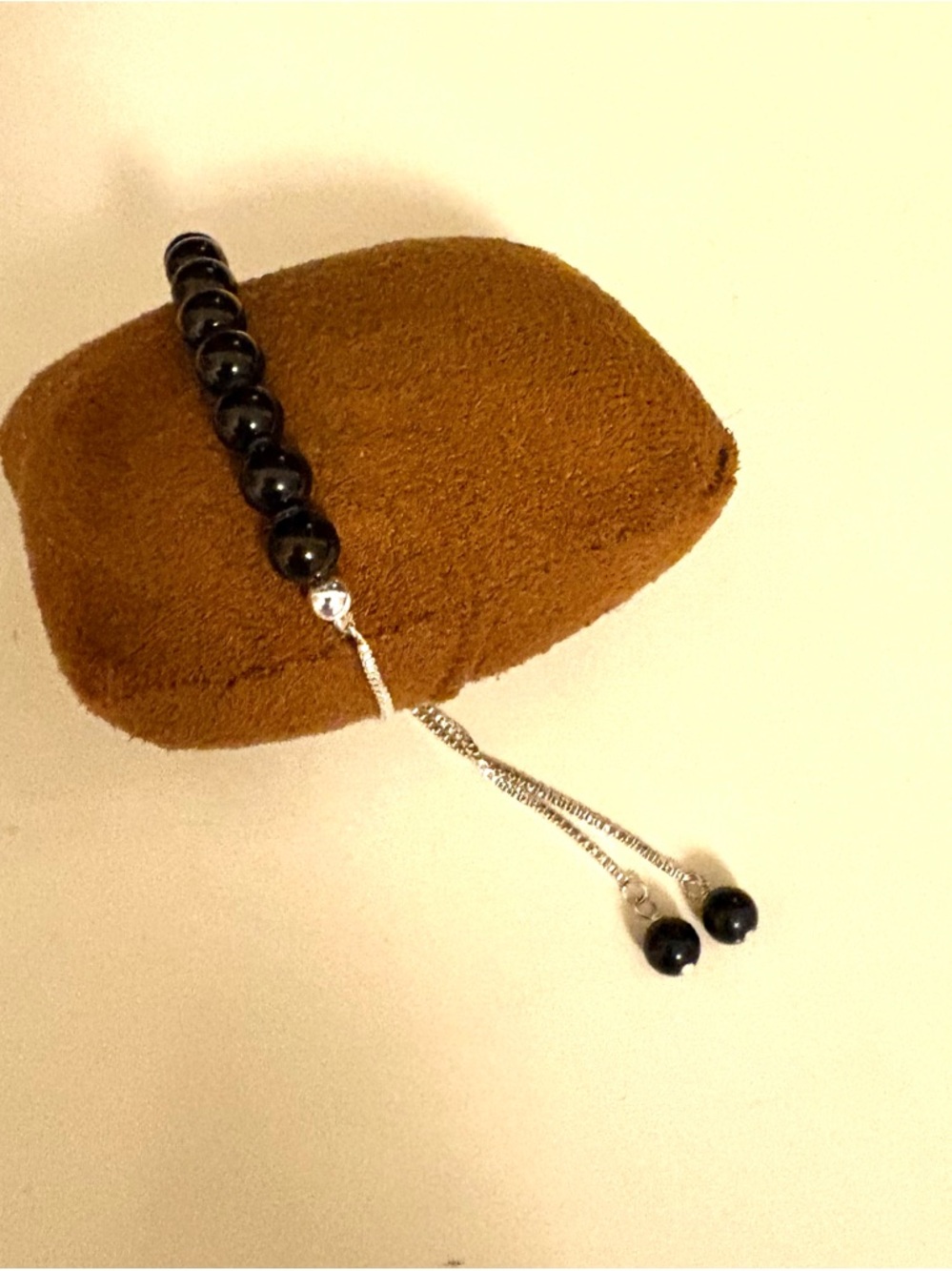 Macy's Black Beaded Bracelet with Silver Sliding Chain